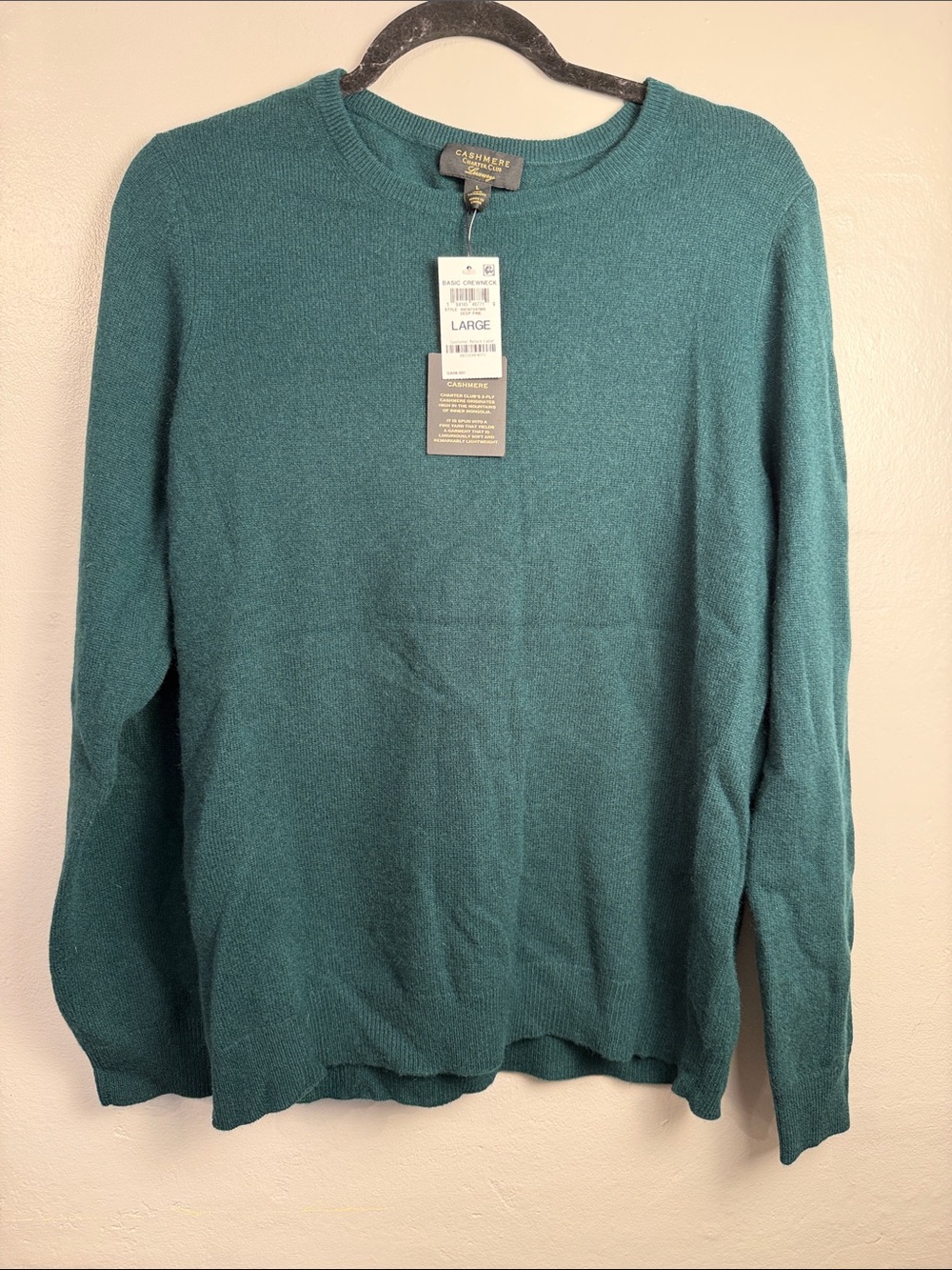 Charter club Luxury Crewneck Sweater - Green, Large size large cashmere